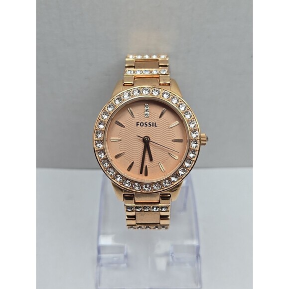 Fossil Jesse Watch Womens ES3020 34mm Rose Gold Tone Crystals New Battery - Picture 1 of 10